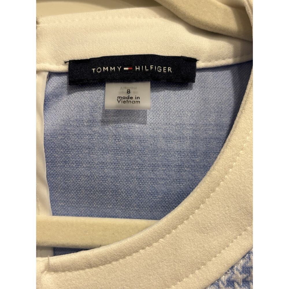 Tommy Hilfiger Sleeveless Sheath Dress Womens Blue White Houndstooth Pockets Sz8 - Picture 4 of 7